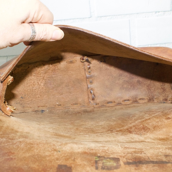 Gorgeous Vintage Hard Leather Brown Handbag Bag - Picture 6 of 8